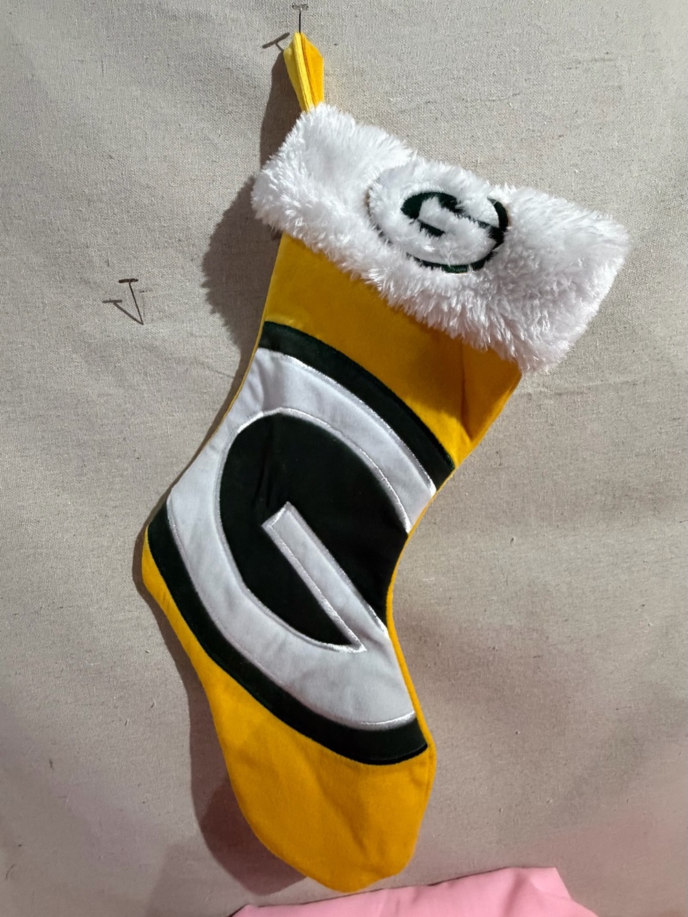 Green Bay Packers Yellow Holiday Stocking with Faux Fur Cuff